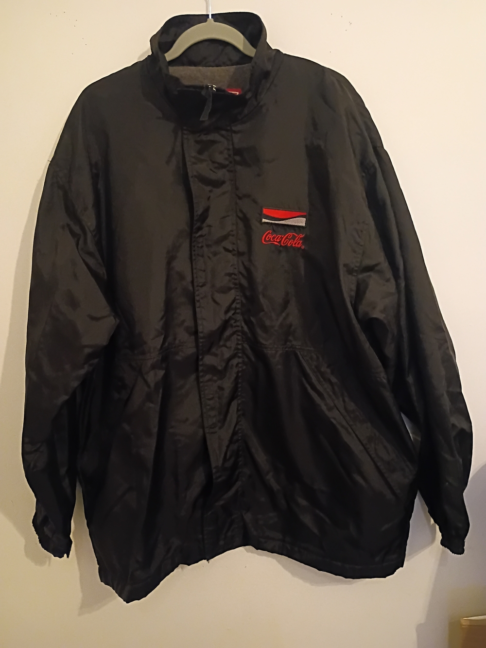 VTG Coca Cola‎ Men's Black Windbreaker Fleece Lined Jacket YTK Sz L